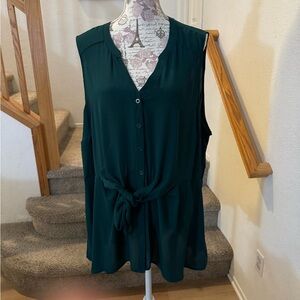 Torrid Green Sleeveless Tie Front Blouse